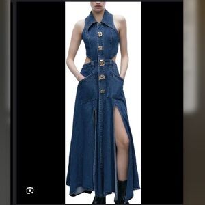 Urban Revivo - Cut-Out Sleeveless Lapel Denim Dress - Size 8 NWT